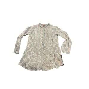 Johnny Was Pale Green Long Sleeve Floral Eyelet Embroidery Button Up Blouse I05